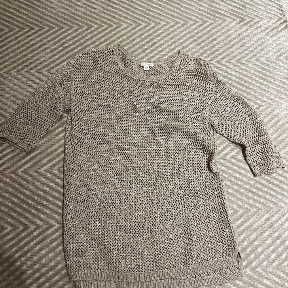 J. Jill Tan Crew Neck Sweater with Ribbed Texture